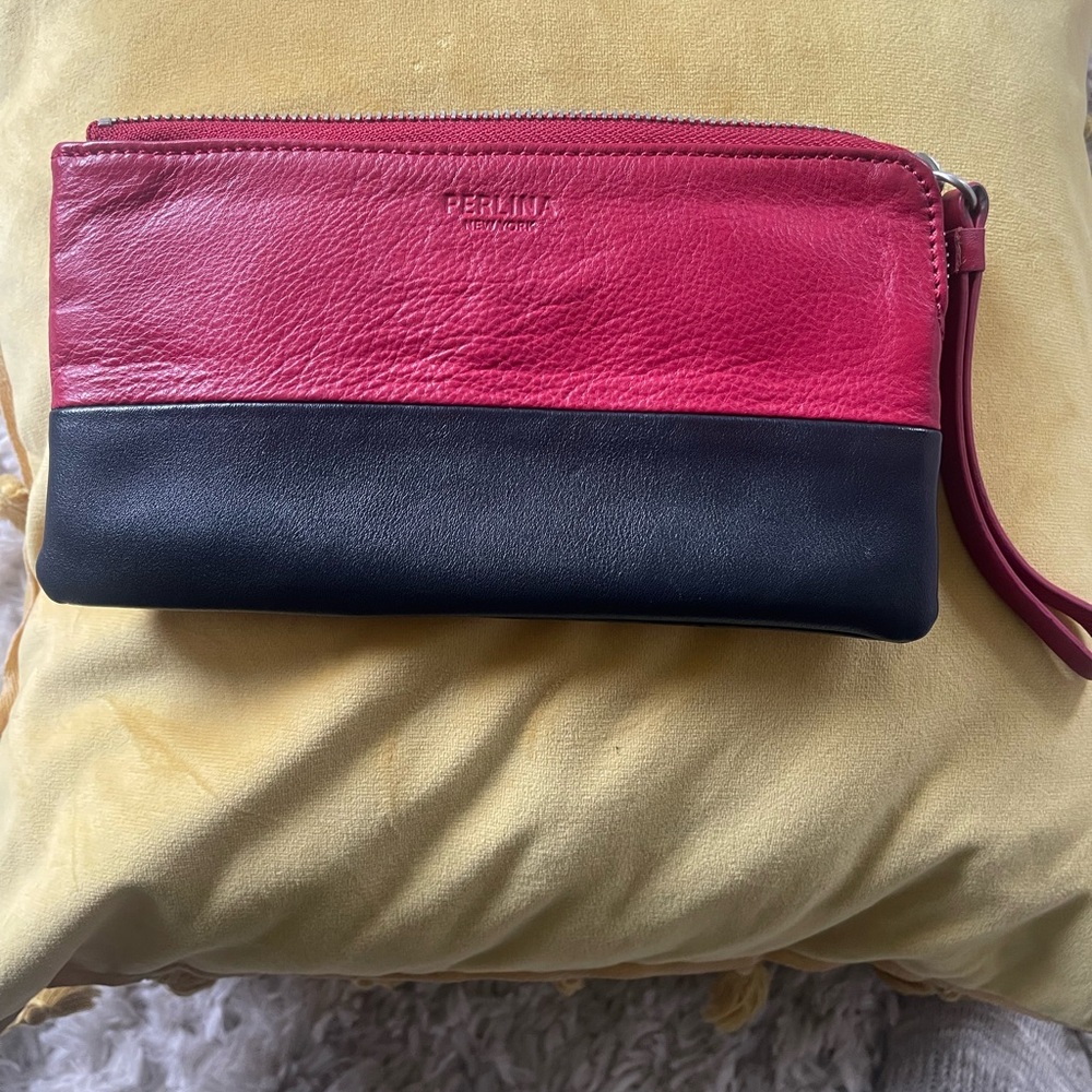 Perlina Red Pebbled Leather Bag with Embossed Branding